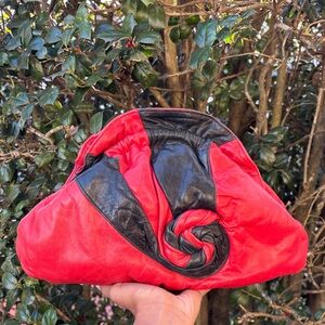 Vintage Red and Black Leather Clutch